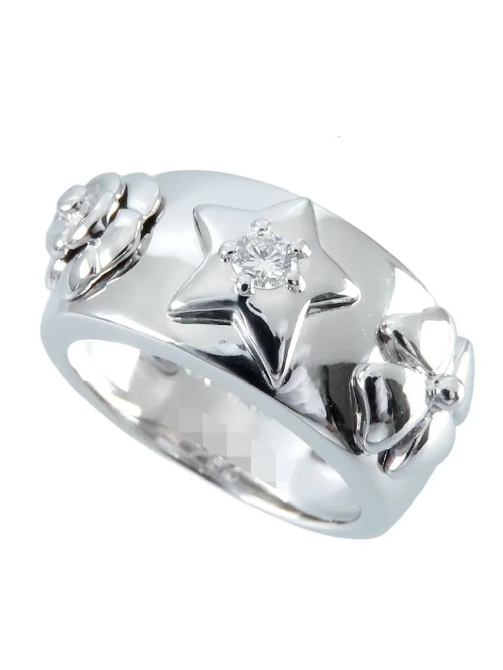Chanel Three Symbol Ring White Gold 18K Diamond Quattro Comet Camellia